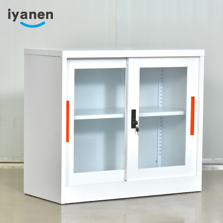 Glass door sliding door short low file cabinet