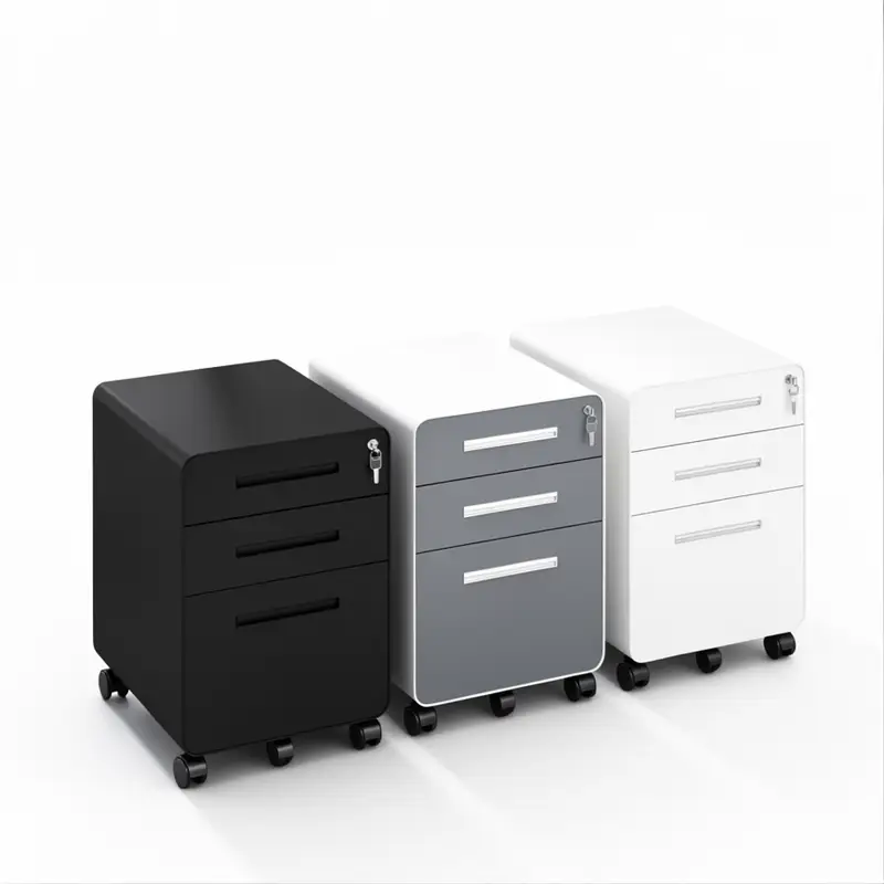 Rounded edge mobile metal file cabinet with wheels