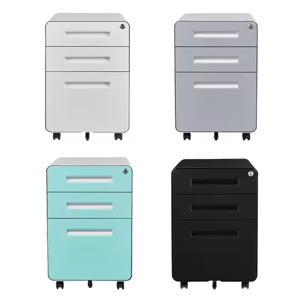 Rounded Edge Mobile Metal File Cabinet with Wheels